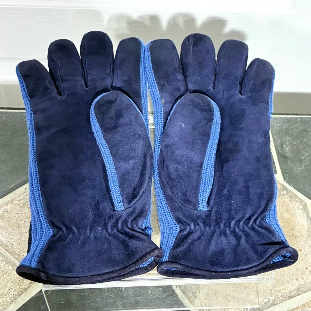 Y2K Banana Republic Sheepskin Suede Merino Wool Gloves Vintage Blue Men’s L